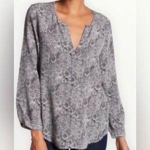 Joie Black & White Reptile Printed Silk Blouse